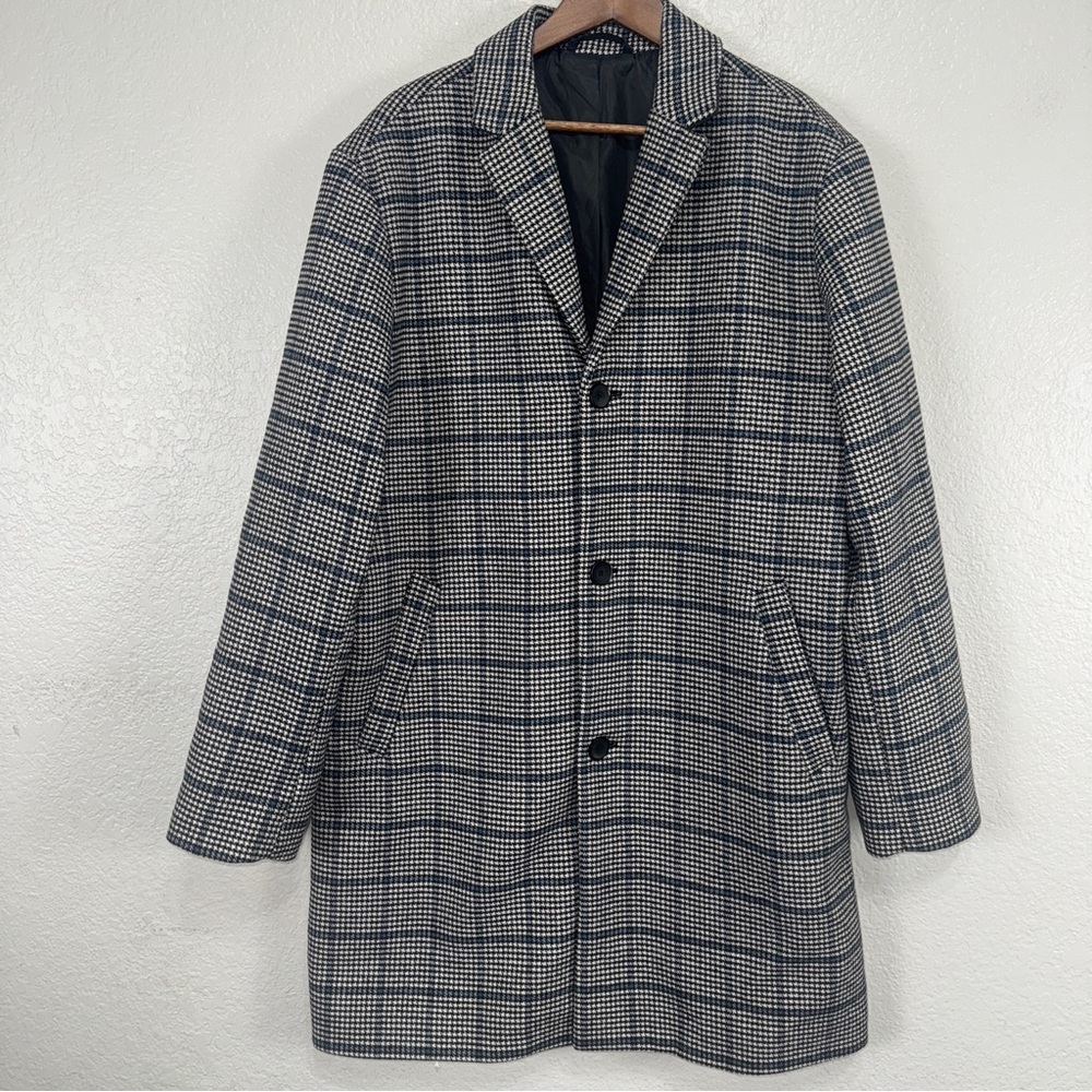 Old Navy Topcoat Soft Brushed‎ Houndstooth Jacket Coat Plaid Trench #cc